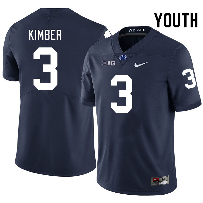 Youth #3 Jalen Kimber Penn State Nittany Lions College Football Jerseys Stitched-Navy